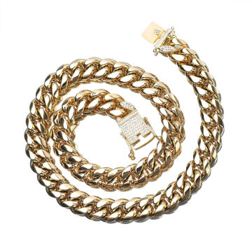 12mm Hip Hop Rock 18k Gold Plated Cuban Chain Lock White Diamond Stainless Steel Jewelry Necklace Bracelet